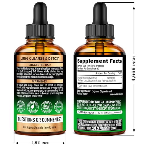NutraHarmony Mullein Drops pour demonstrates easy dosing for respiratory comfort.
