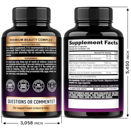 NutraHarmony multi collagen bottle back with ingredients and directions