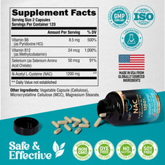 NutraHarmony NAC back label highlighting vegan and gluten-free attributes.