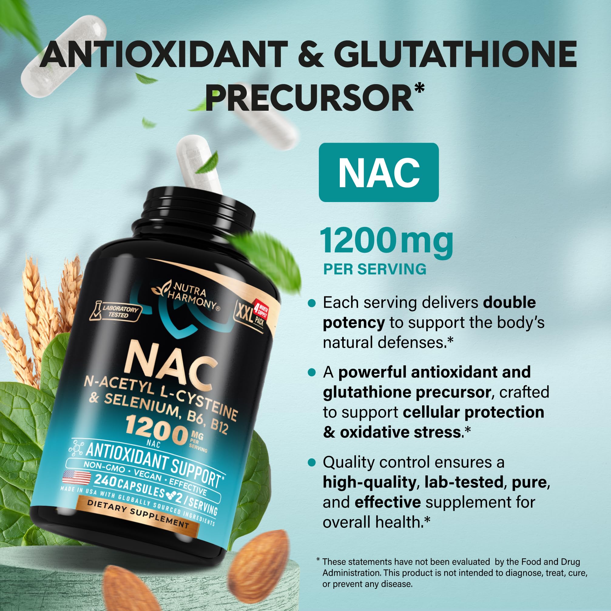 NutraHarmony NAC bottle seal indicating quality and safety.