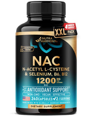 NutraHarmony NAC supplement bottle close-up highlighting antioxidant support.