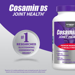 Cosamin DS bottle with flip-top cap displayed on desk.