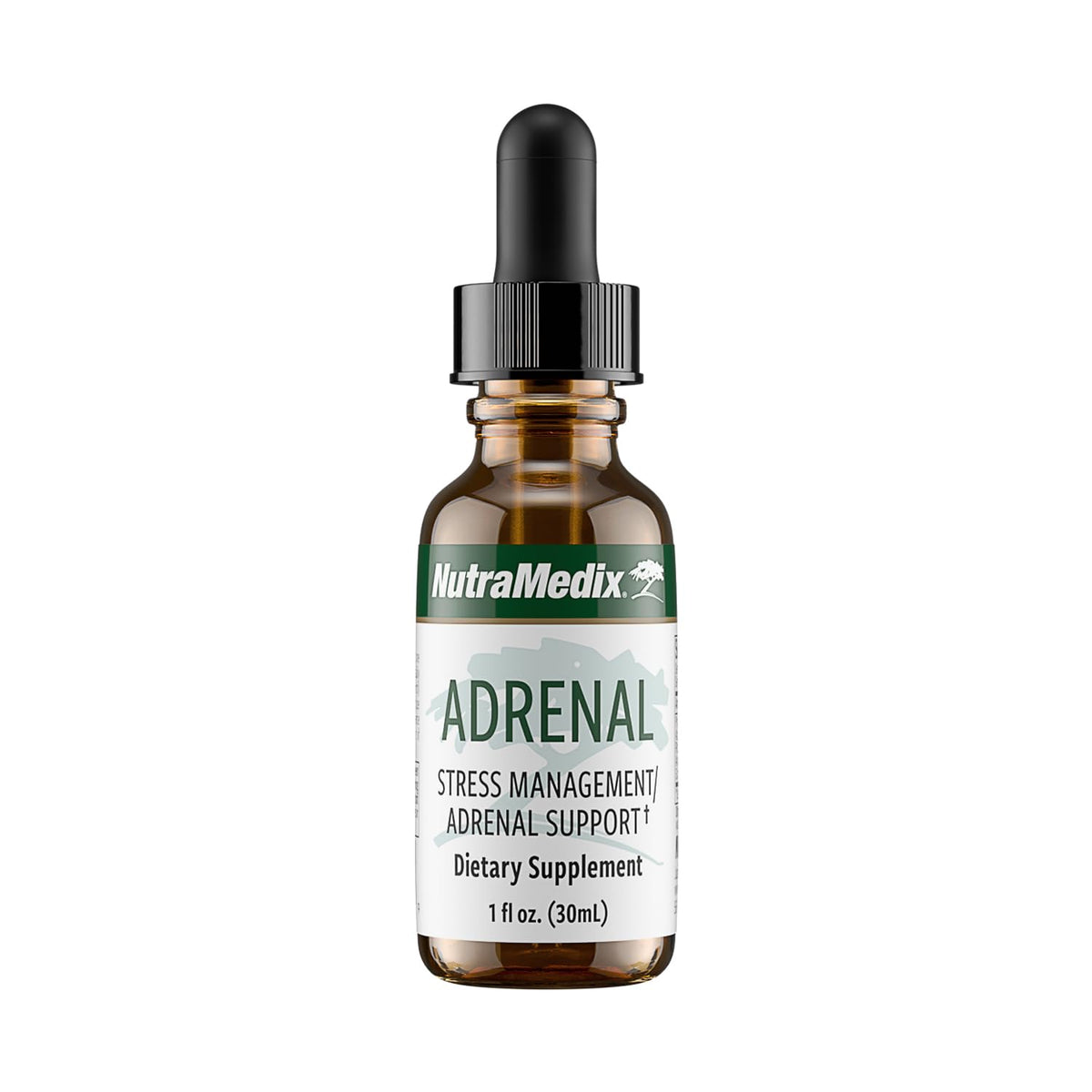 NutraMedix Adrenal Fatigue bottle front showing vegan adaptogen blend for steady energy.