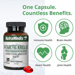 NutraMedix krill oil capsules with astaxanthin for natural color and antioxidant support.