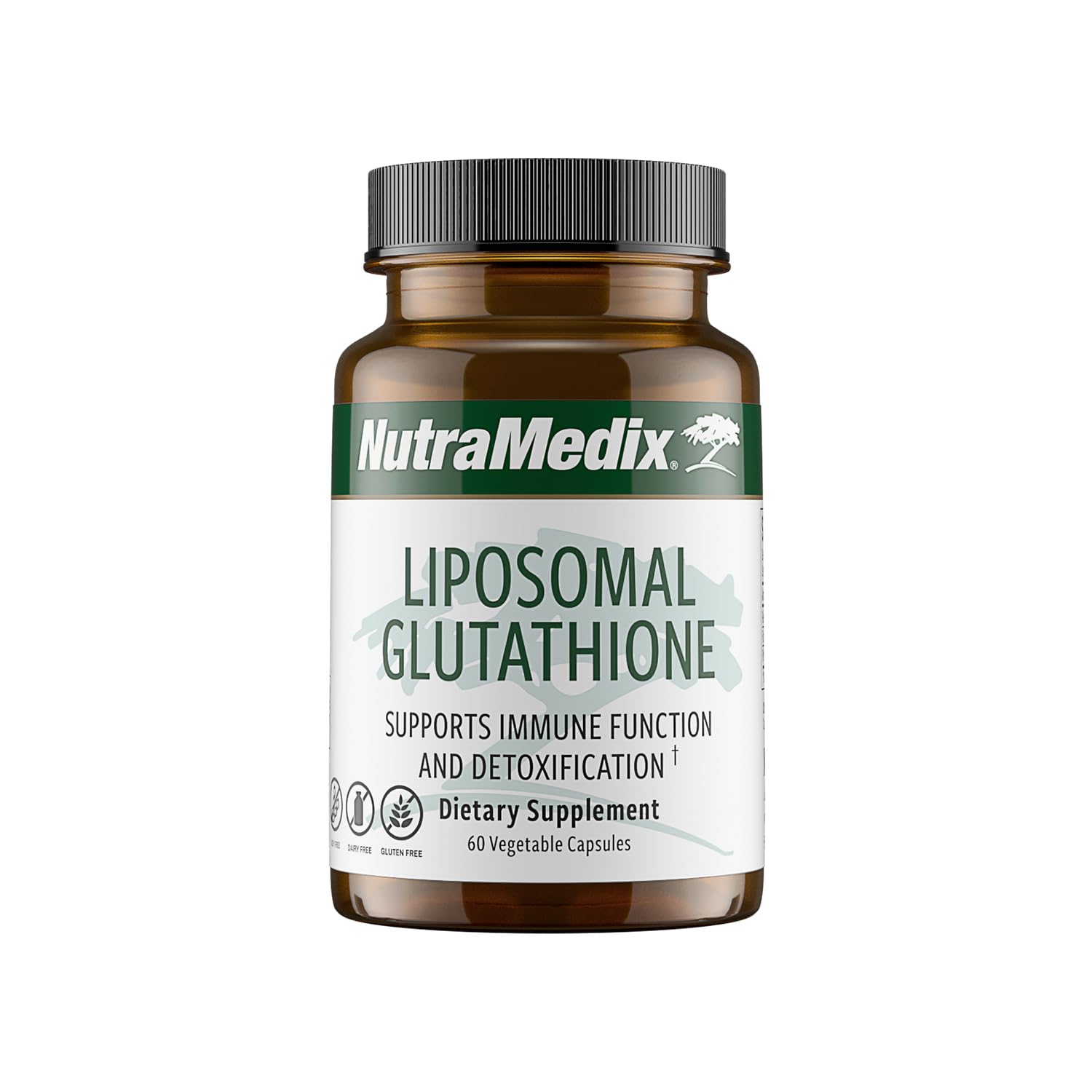 NutraMedix Liposomal Glutathione bottle with label highlighting detox and immunity support