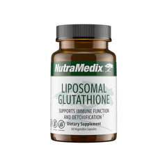 NutraMedix Liposomal Glutathione bottle with label highlighting detox and immunity support