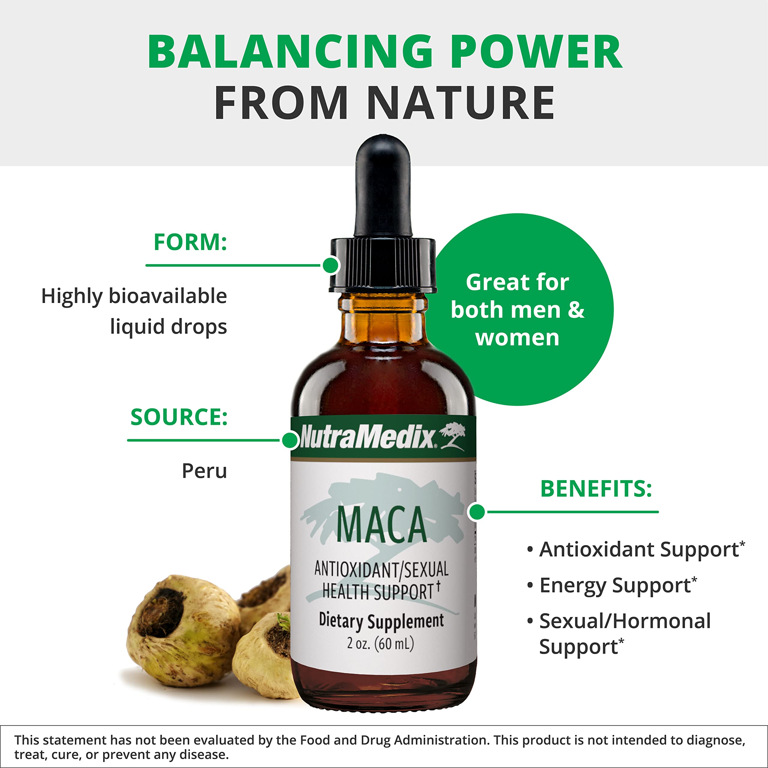 Close-up of NutraMedix Maca bottle emphasizing extract quality