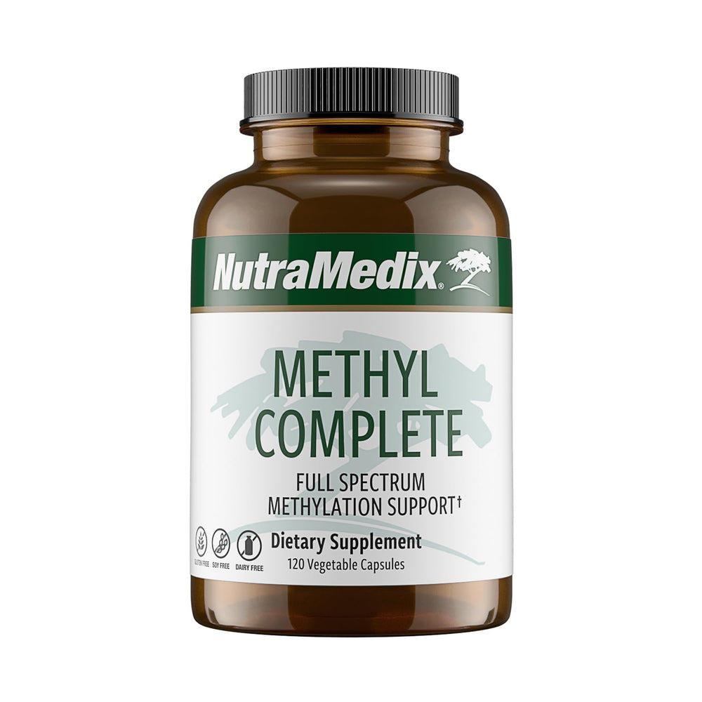 NutraMedix Methyl Complete bottle label shown for reliable energy support and daily methylation care