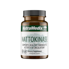 NutraMedix Nattokinase bottle with 60 capsules supports healthy circulation.
