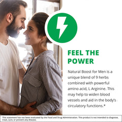 Close-up of NutraMedix Natural Boost for Men ingredients including maca and ginkgo.