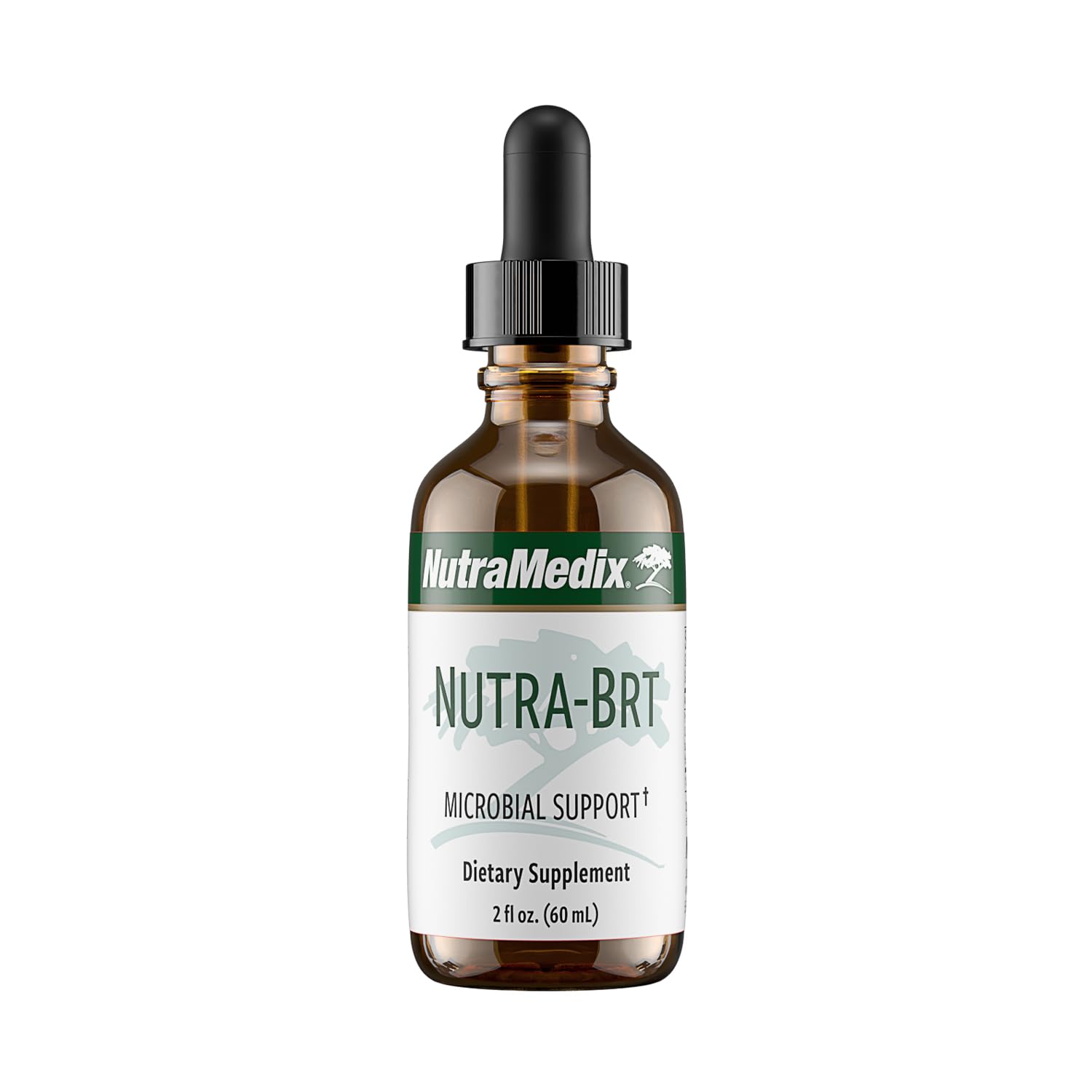 Nutramedix Nutra BRT bottle close-up for immune support and gut balance.