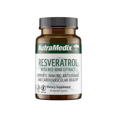 NutraMedix Resveratrol bottle label showing immune support and heart health emphasis