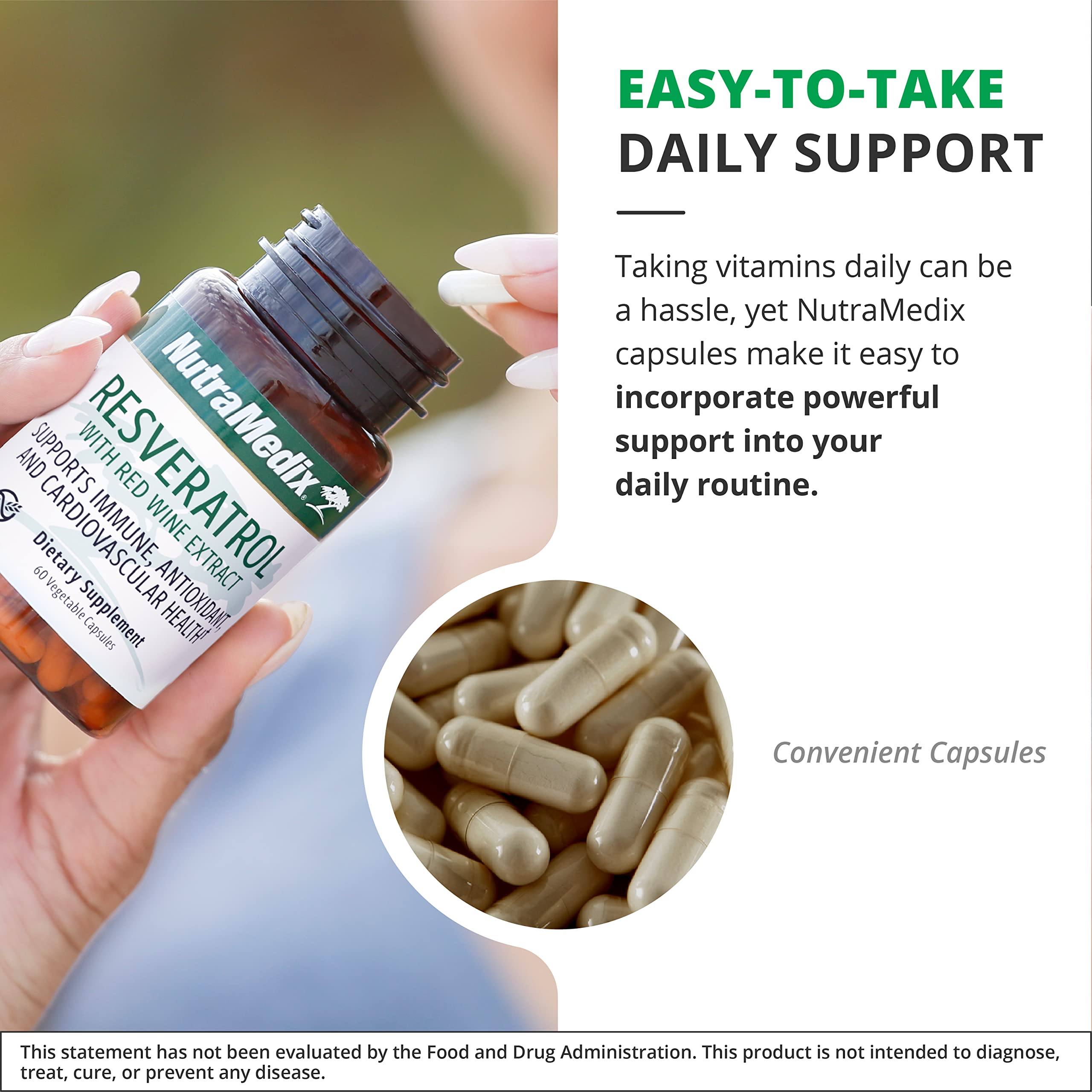 NutraMedix Resveratrol packaging and usage scene suggesting daily routine