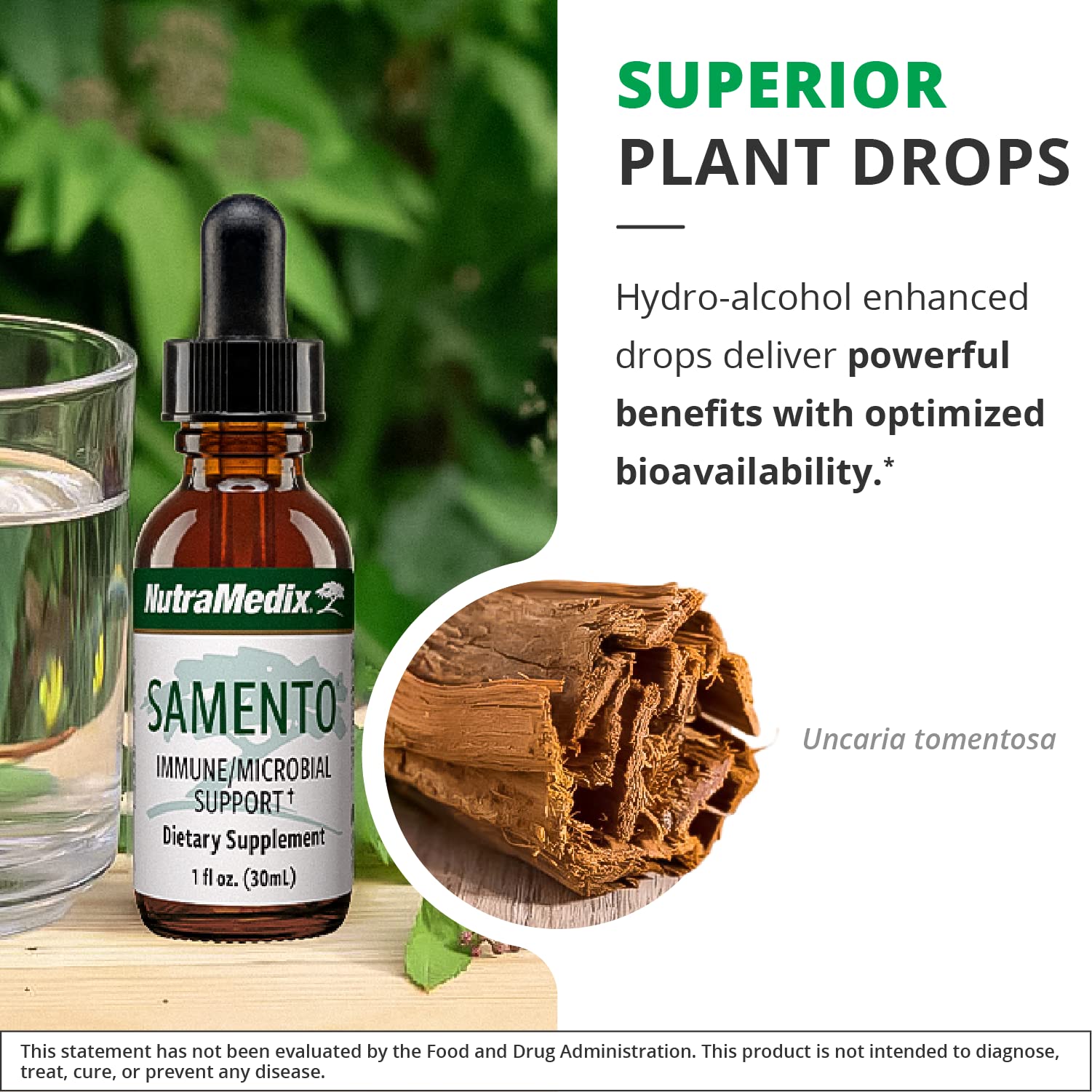 NutraMedix Samento dropper in use showing convenient dosing.