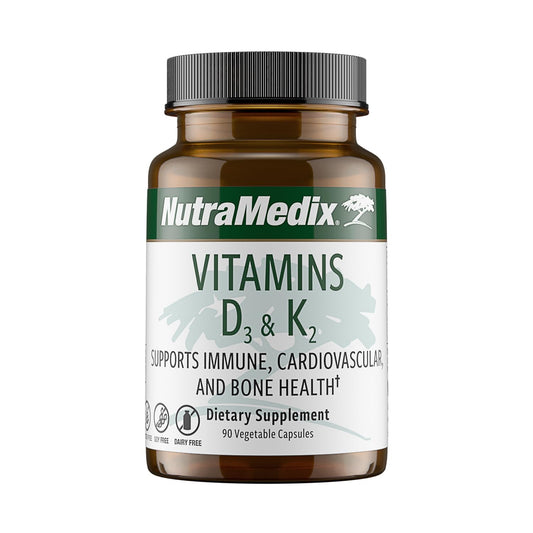 NutraMedix Vitamin D3 K2 immune bottle front label highlighting bone health benefits