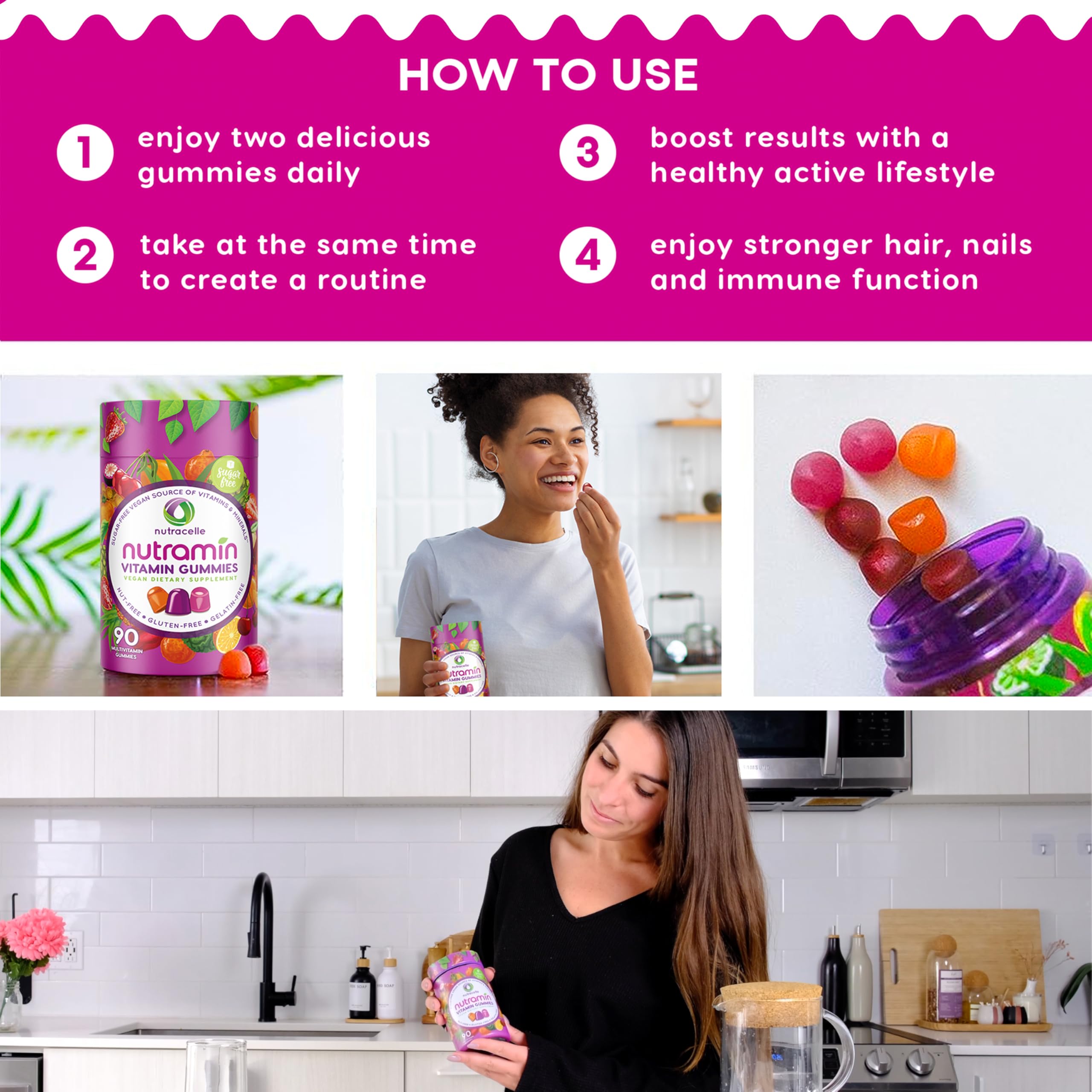 Plant-based multivitamin gummies designed for vegan lifestyles.