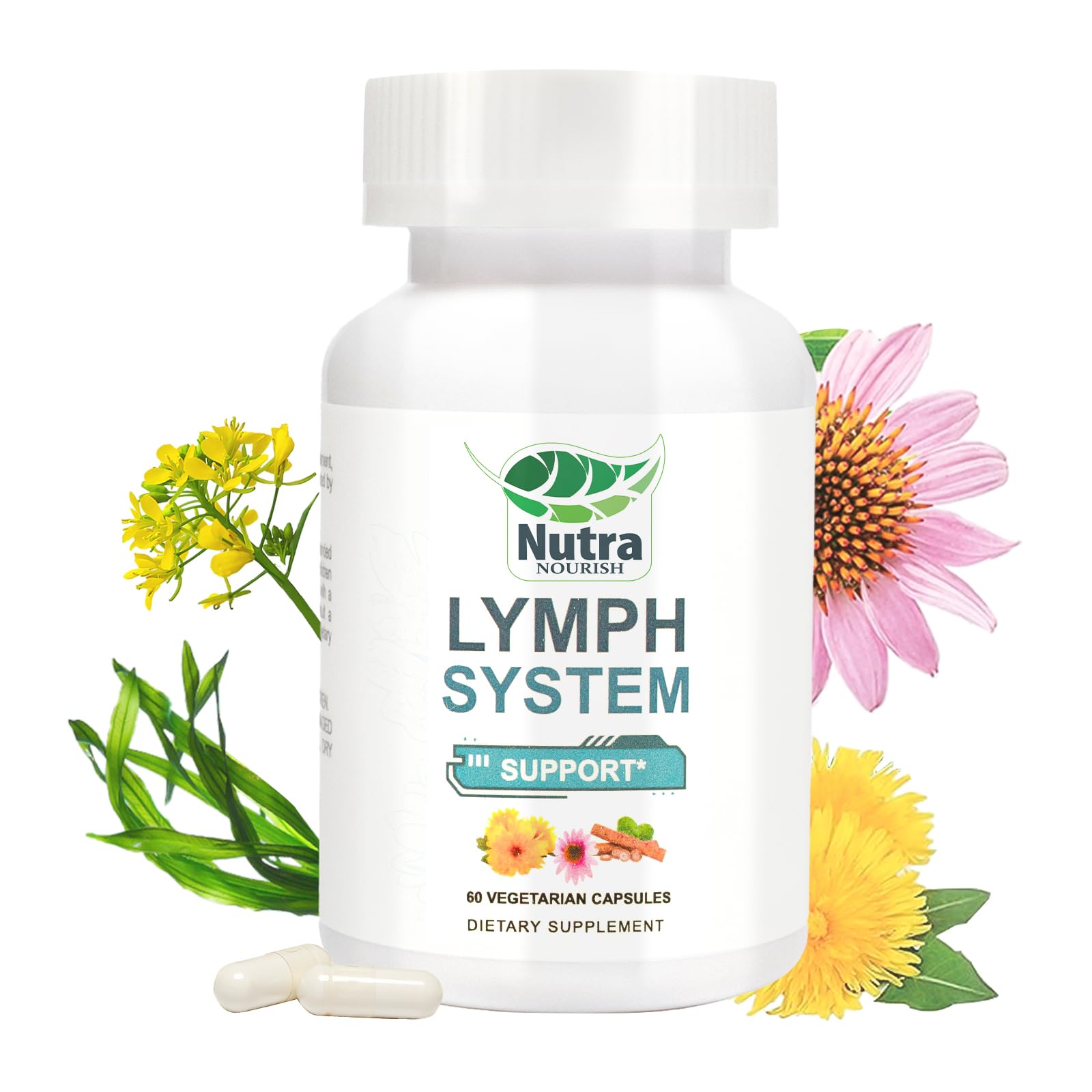NutraNourish Lymphatic Drainage bottle front view for daily vegan capsules