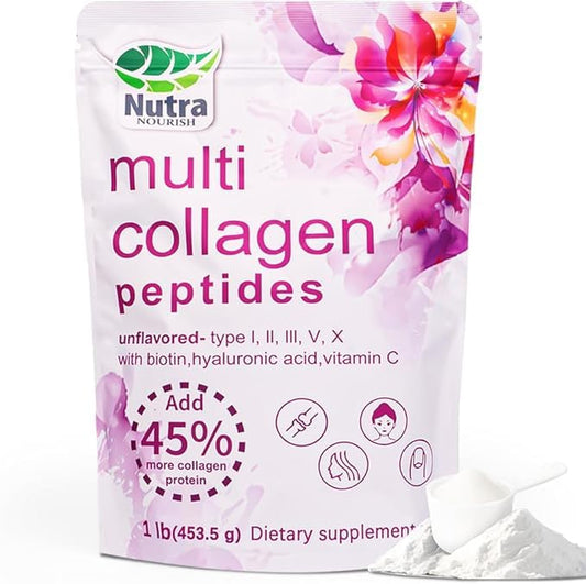 NutraNourish multi-collagen powder in a jar for daily collagen support.