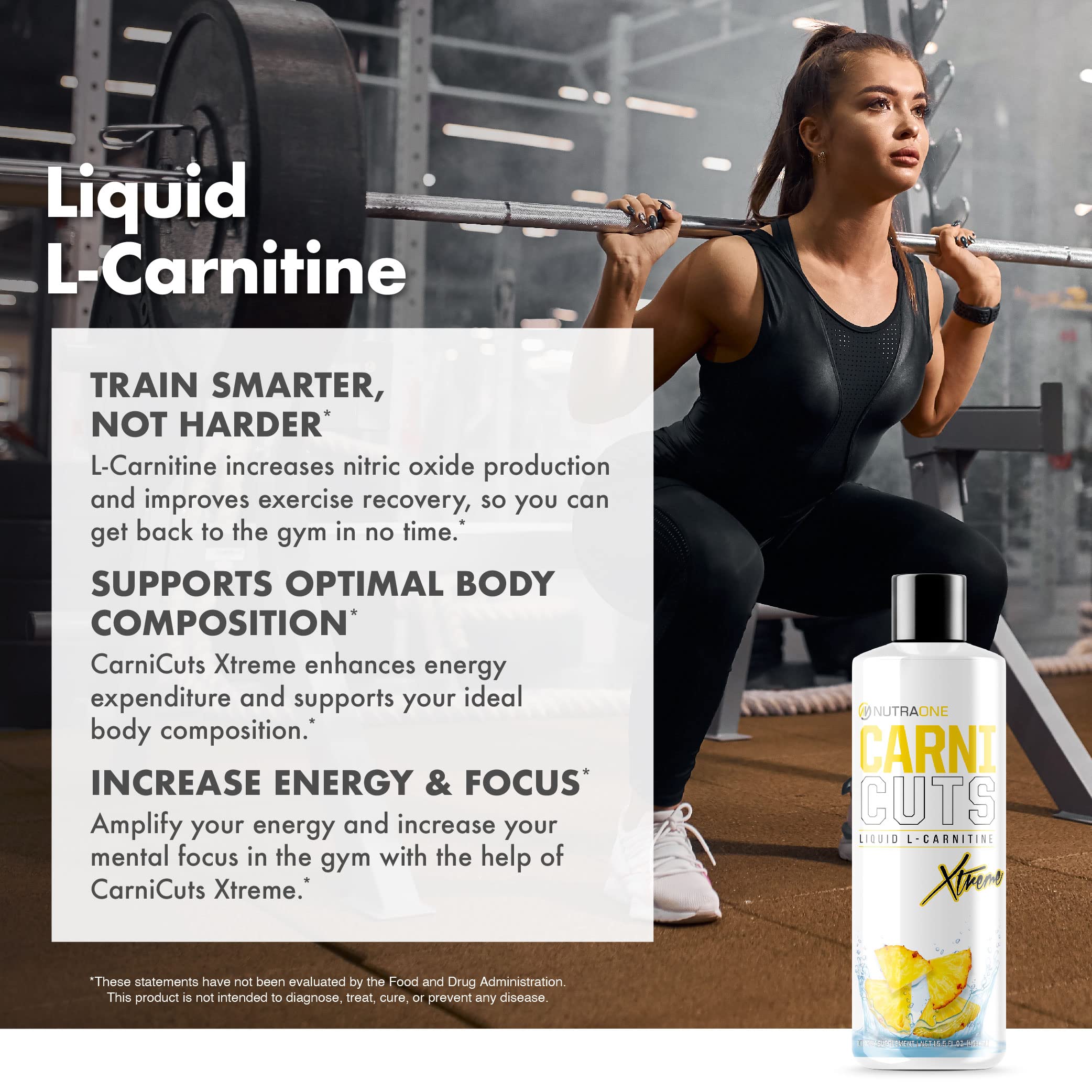Promotional banner featuring NutraOne CarniCuts Xtreme Pineapple with pineapple motif.