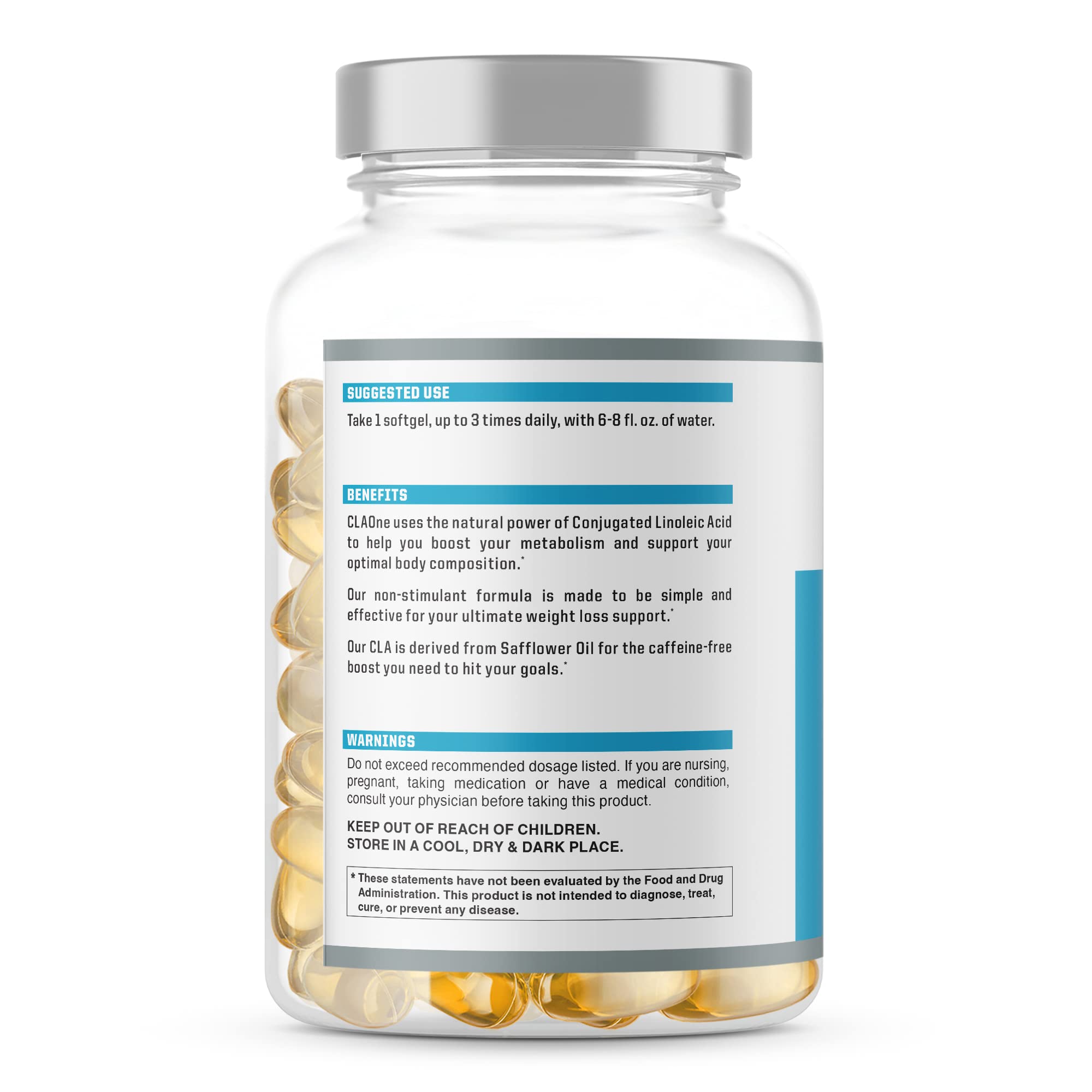 Close-up of NutraOne CLAOne capsules highlighting a stimulant-free option.