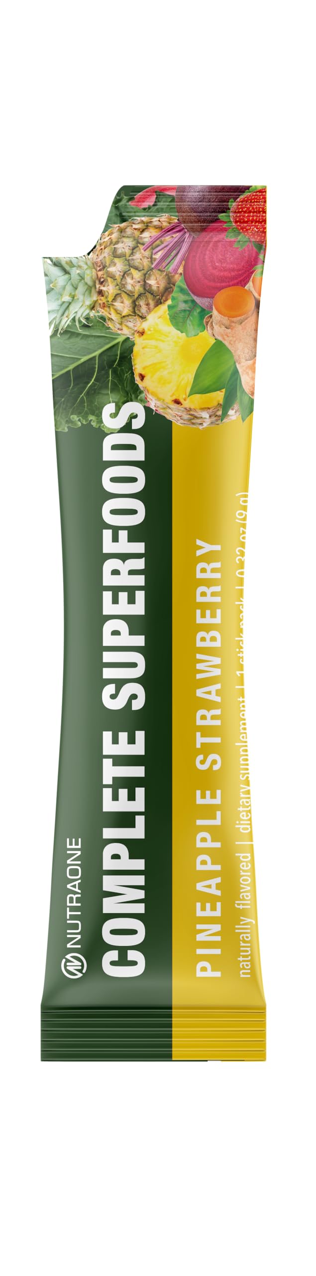 NutraOne Complete Superfoods bottle label close-up showing full vitamin spectrum.