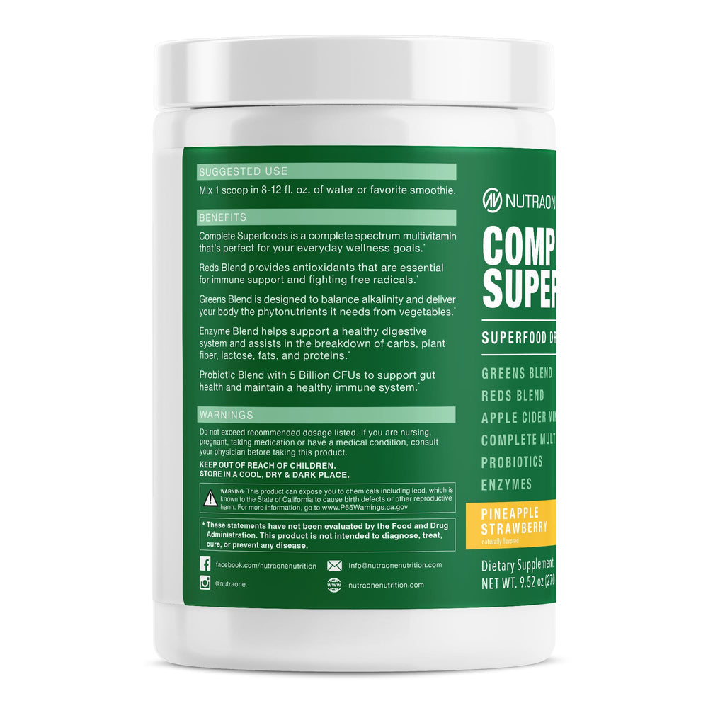 NutraOne Complete Superfoods bottle pour into glass for quick wellness boost