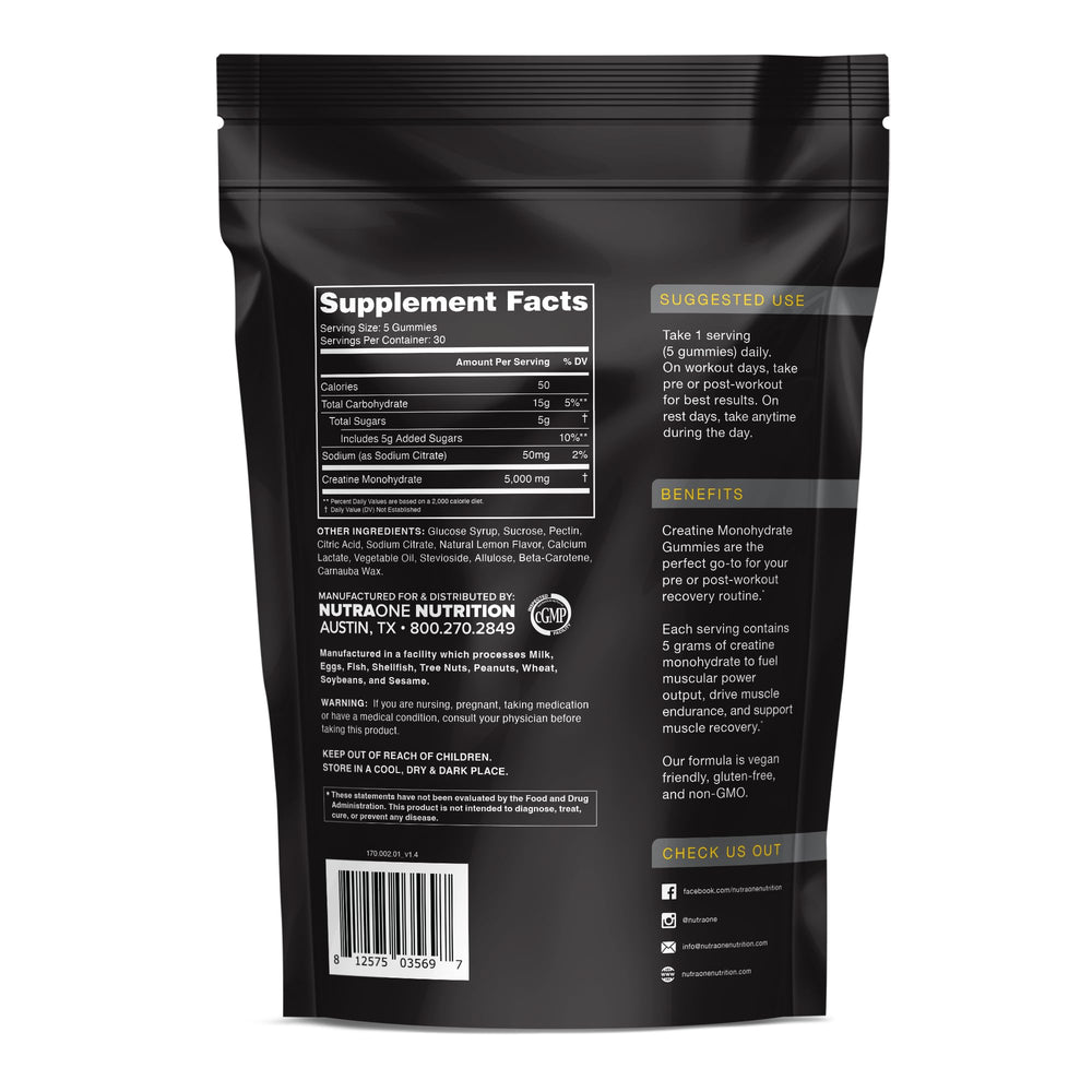 NutraOne Creatine Monohydrate Gummies bottle pour demonstrates portable supplement for faster intake.