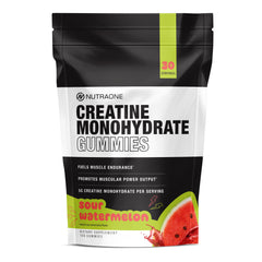 NutraOne Creatine Monohydrate Gummies on-the-go bottle show convenient fitness support.