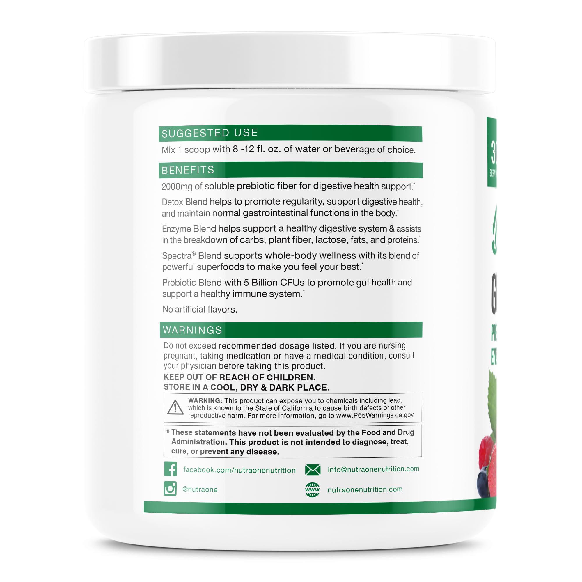 Close-up of DetoxOne Daily label for digestive wellness.