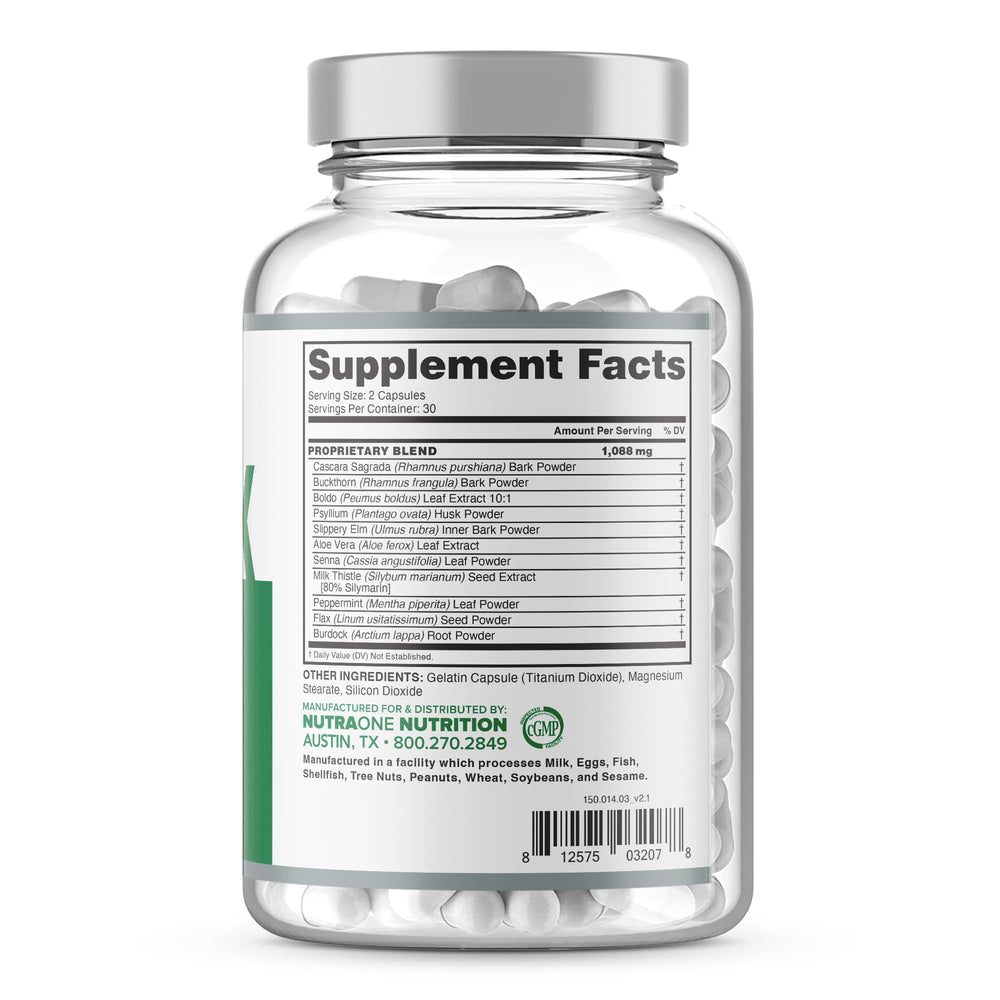 Psyllium husk and herbs in DetoxOne support healthy regularity.