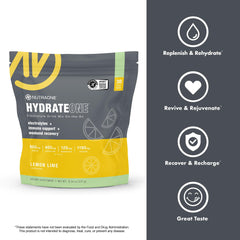 NutraOne HydrateOne glass with drink after workout showcases refreshing lemon-lime flavor.