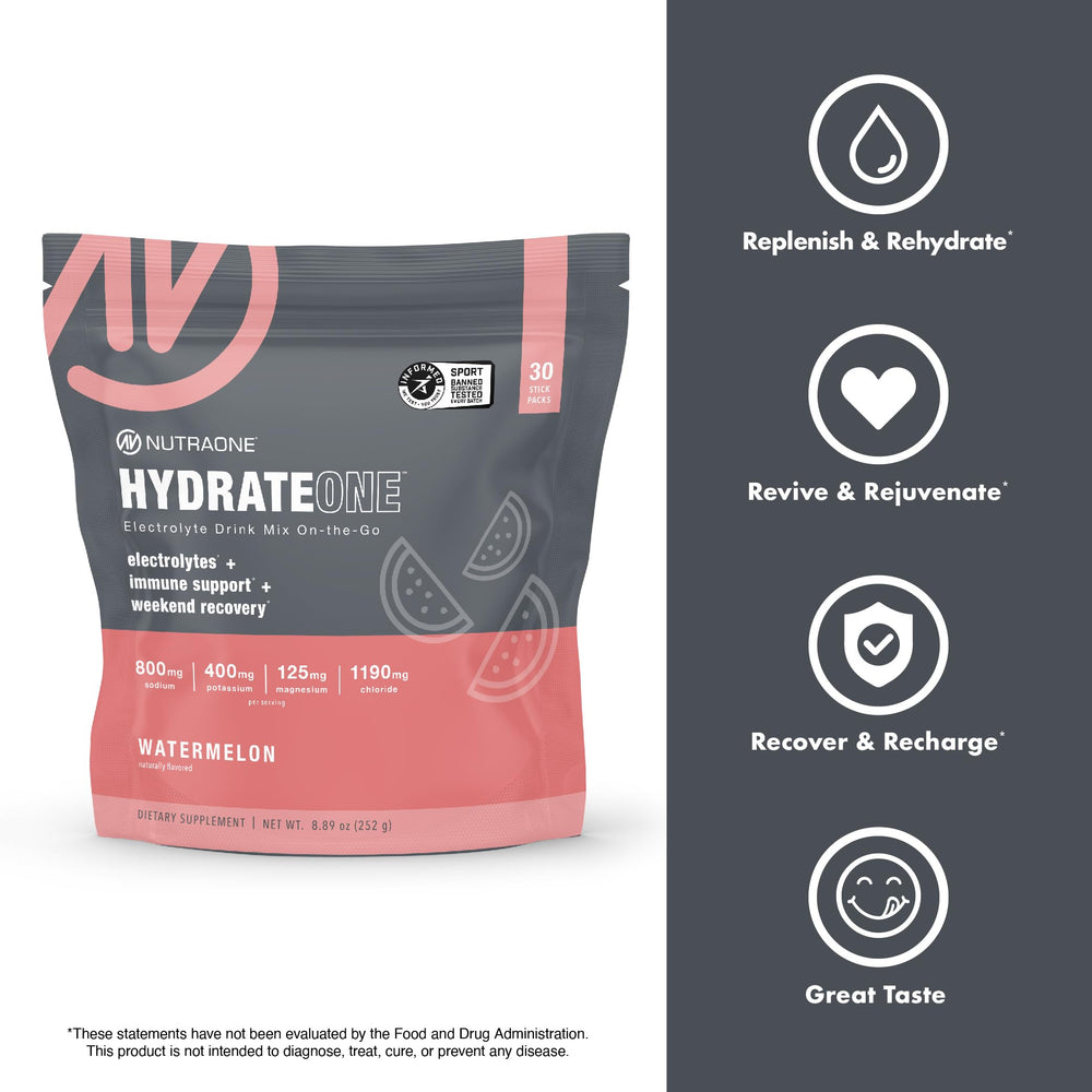NutraOne HydrateOne bottle and gym bag styled for portable hydration.