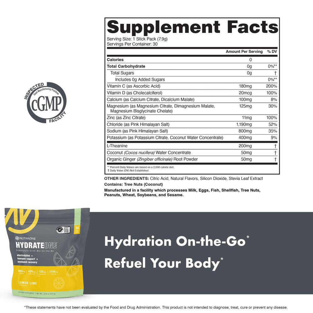 NutraOne HydrateOne powder closeup highlights texture and natural ingredients.