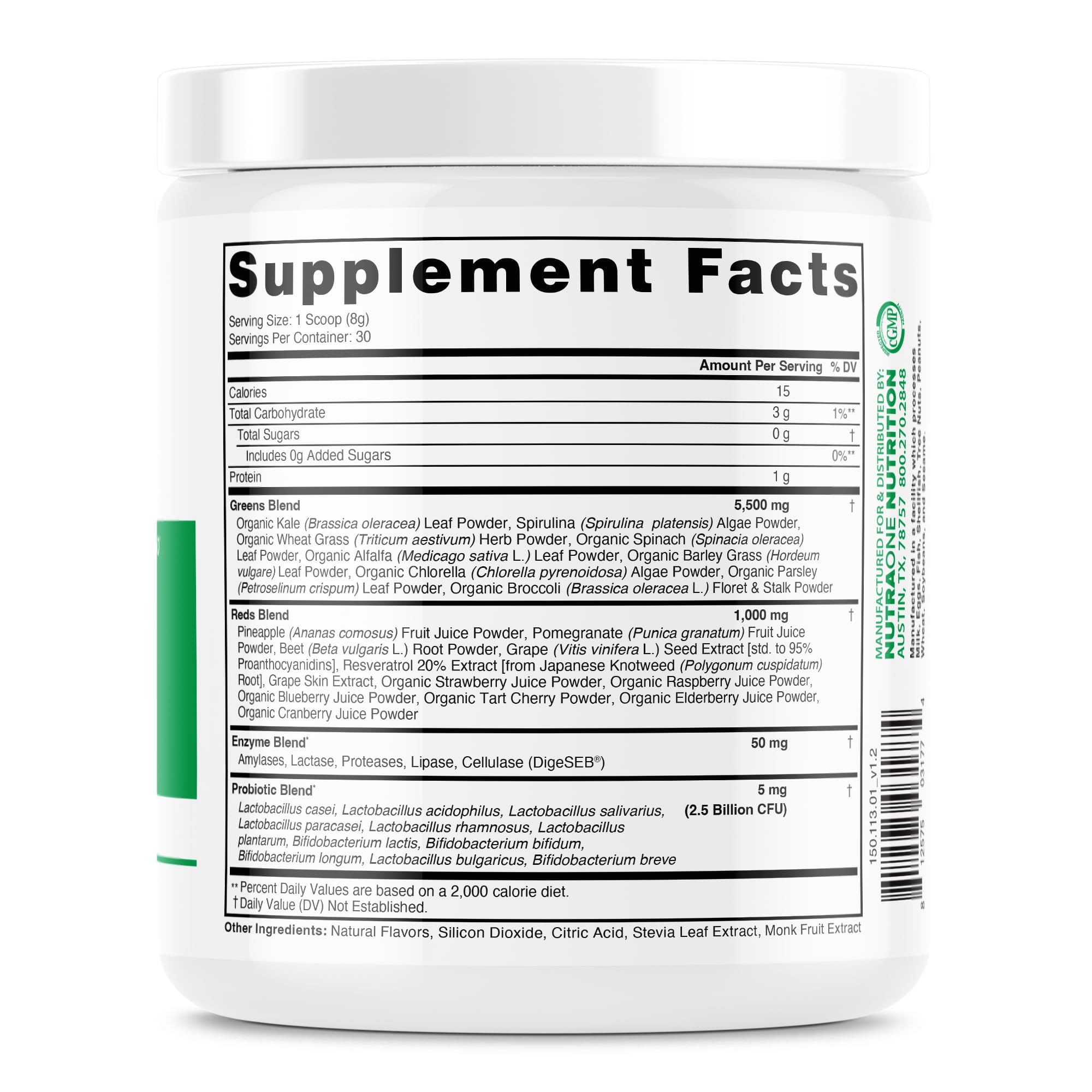 NutraOne Ideal Greens Berry ingredient-blends highlight spirulina and beets for vibrant color and nutrients.