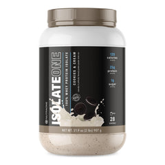 NutraOne IsolateOne Cookies & Cream bottle ready to mix for daily protein