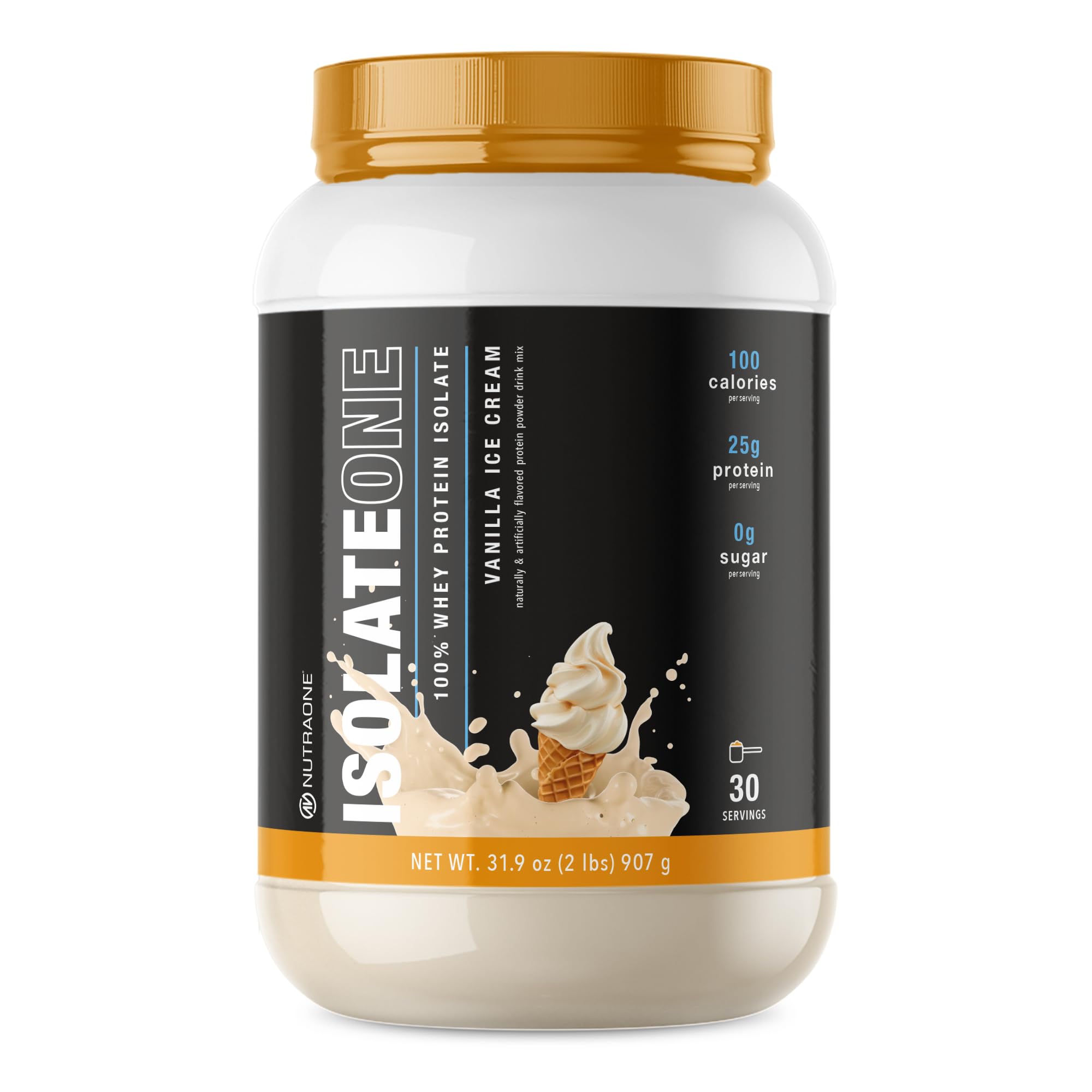 NutraOne IsolateOne vanilla whey bottle for post-workout recovery