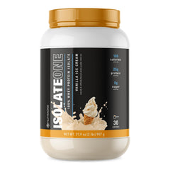 NutraOne IsolateOne vanilla whey bottle for post-workout recovery
