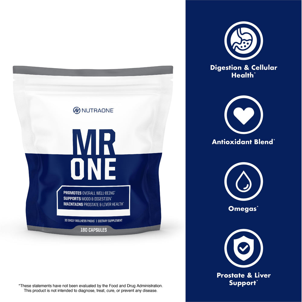 NutraOne MrOne blister pack illustrating quick, on-the-go daily vitamins