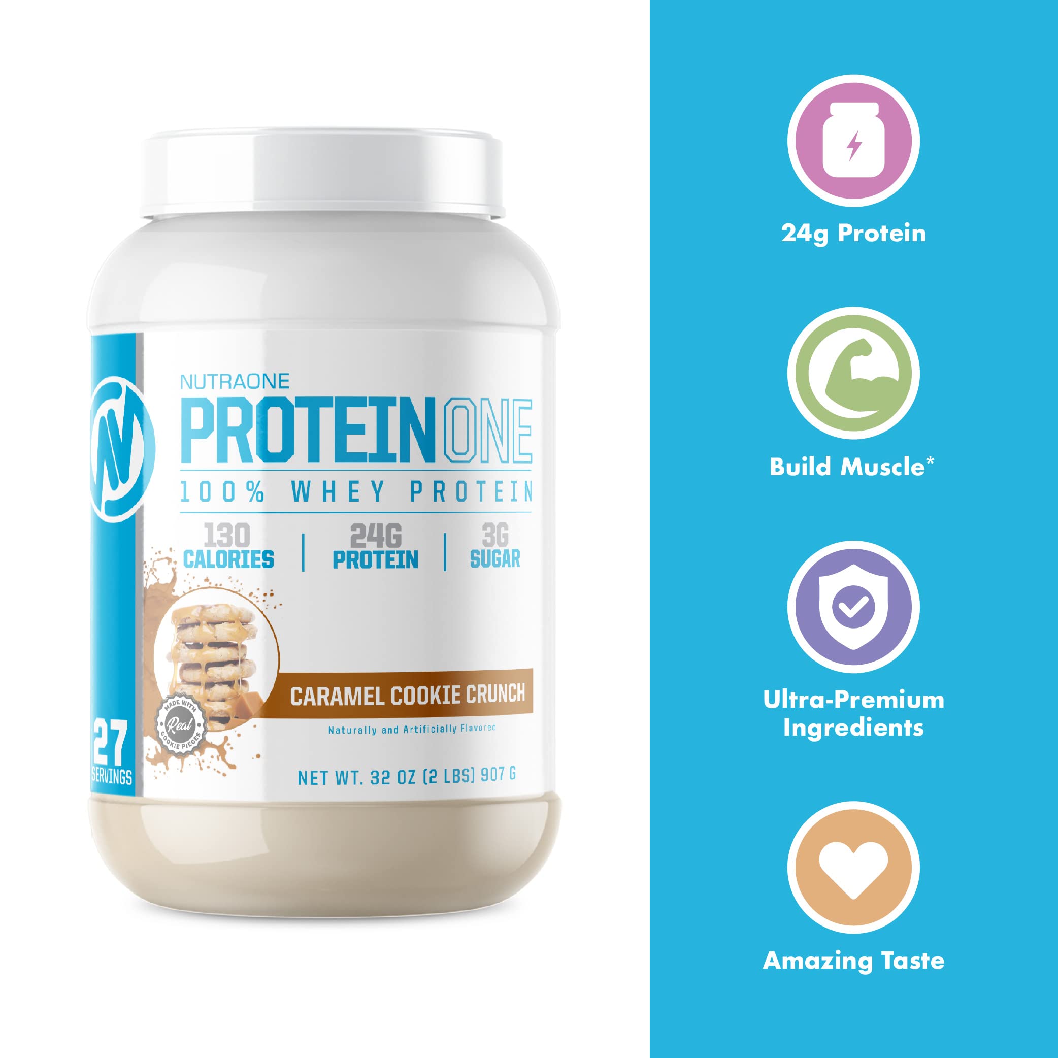 NutraOne ProteinOne 2lb tub packaging on shelf