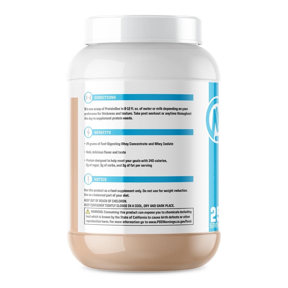NutraOne ProteinOne chocolate PB Cup shake in glass showcases creamy texture