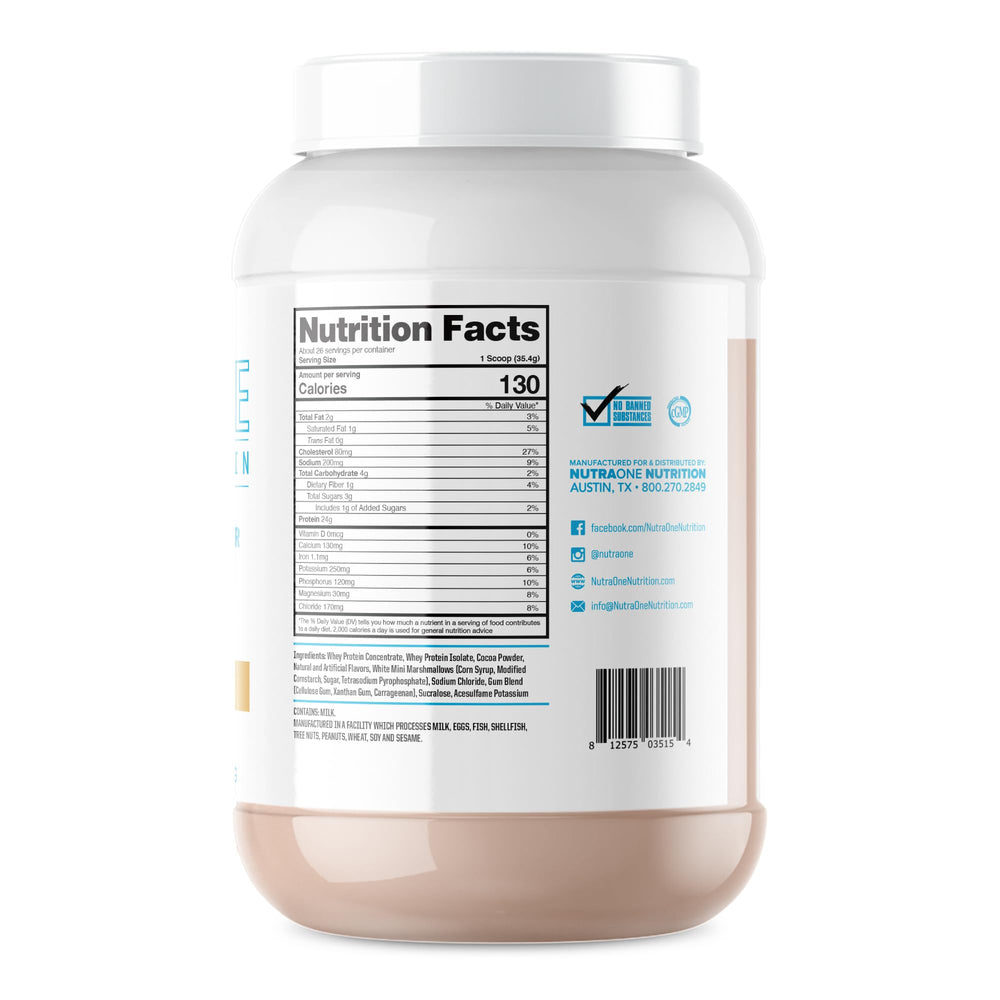 NutraOne ProteinOne S’Mores flavor close-up highlighting indulgent taste