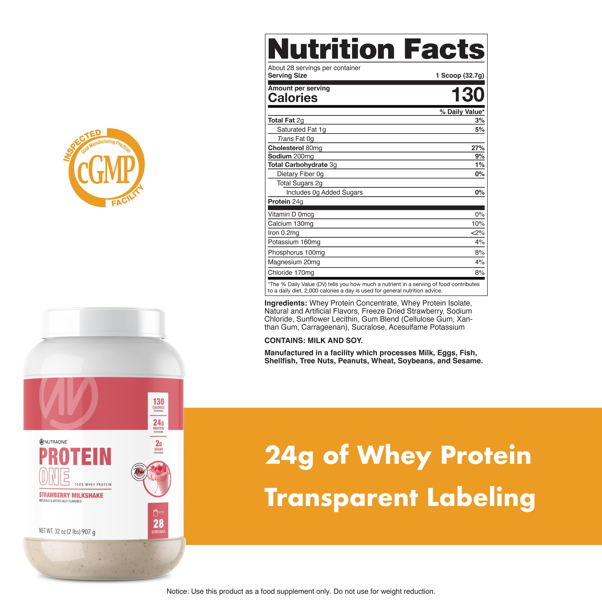 NutraOne ProteinOne strawberry milkshake glass suggesting smoothie versatility.