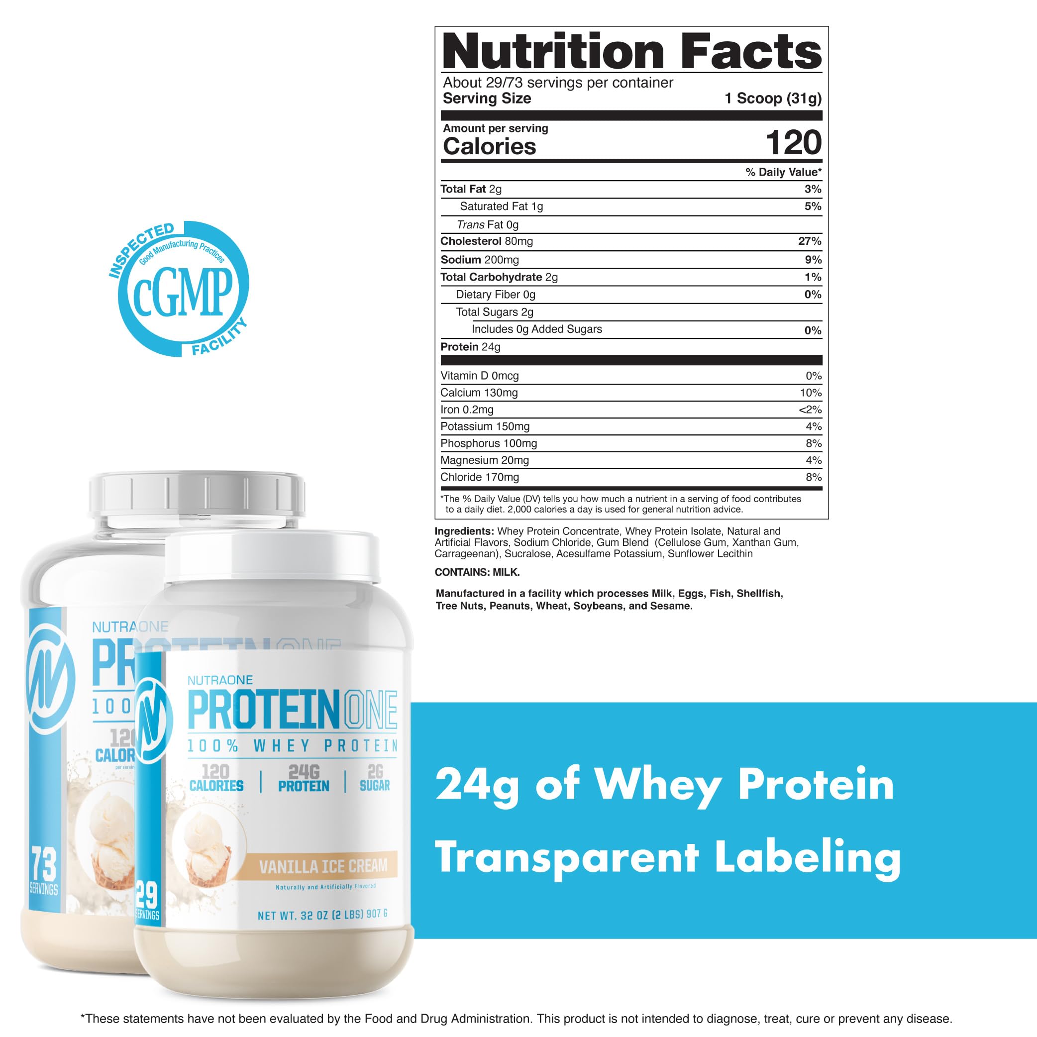NutraOne ProteinOne Vanilla Ice Cream ingredients list highlights micro-filtered whey quality.
