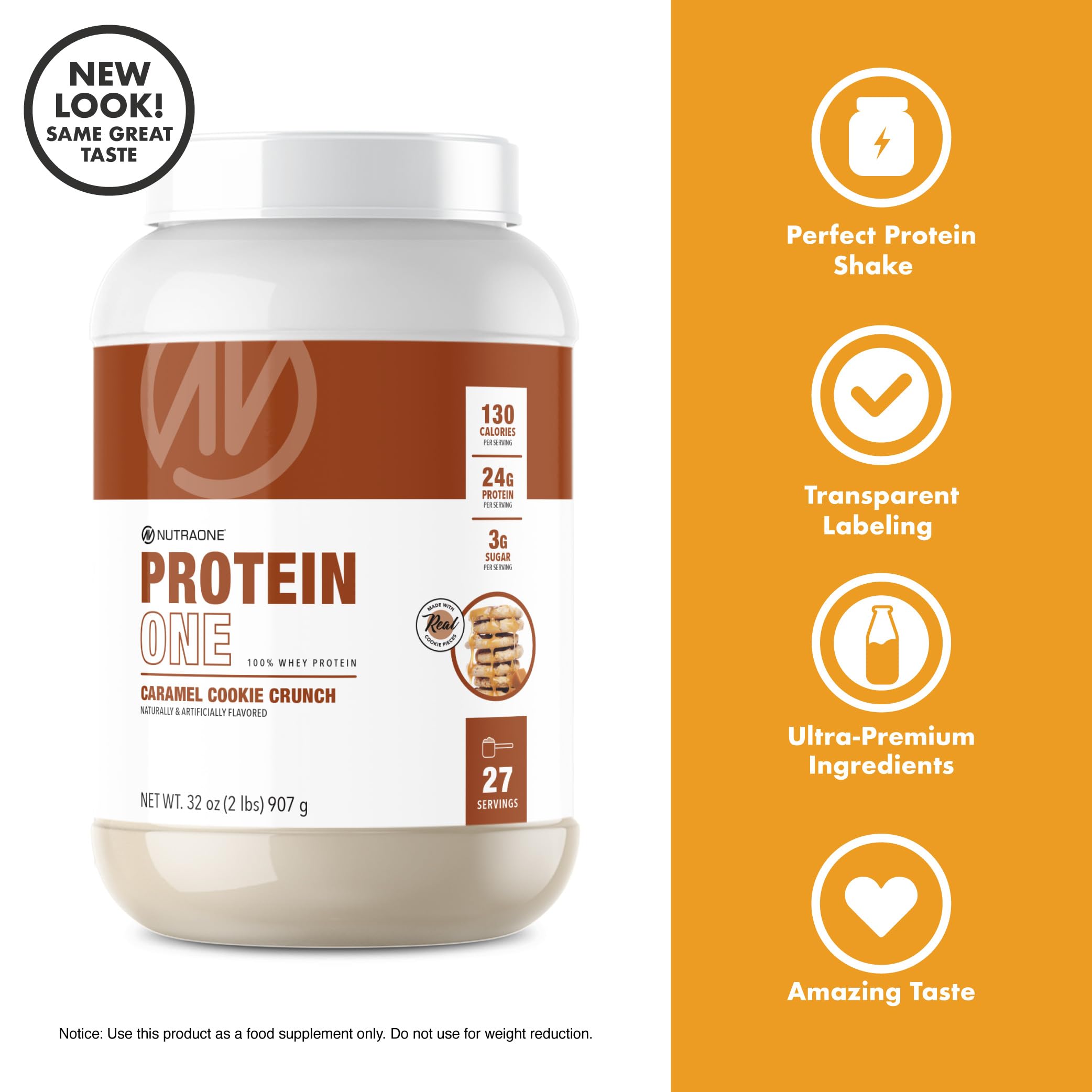 NutraOne ProteinOne bottle label displays ingredients and GMP practices