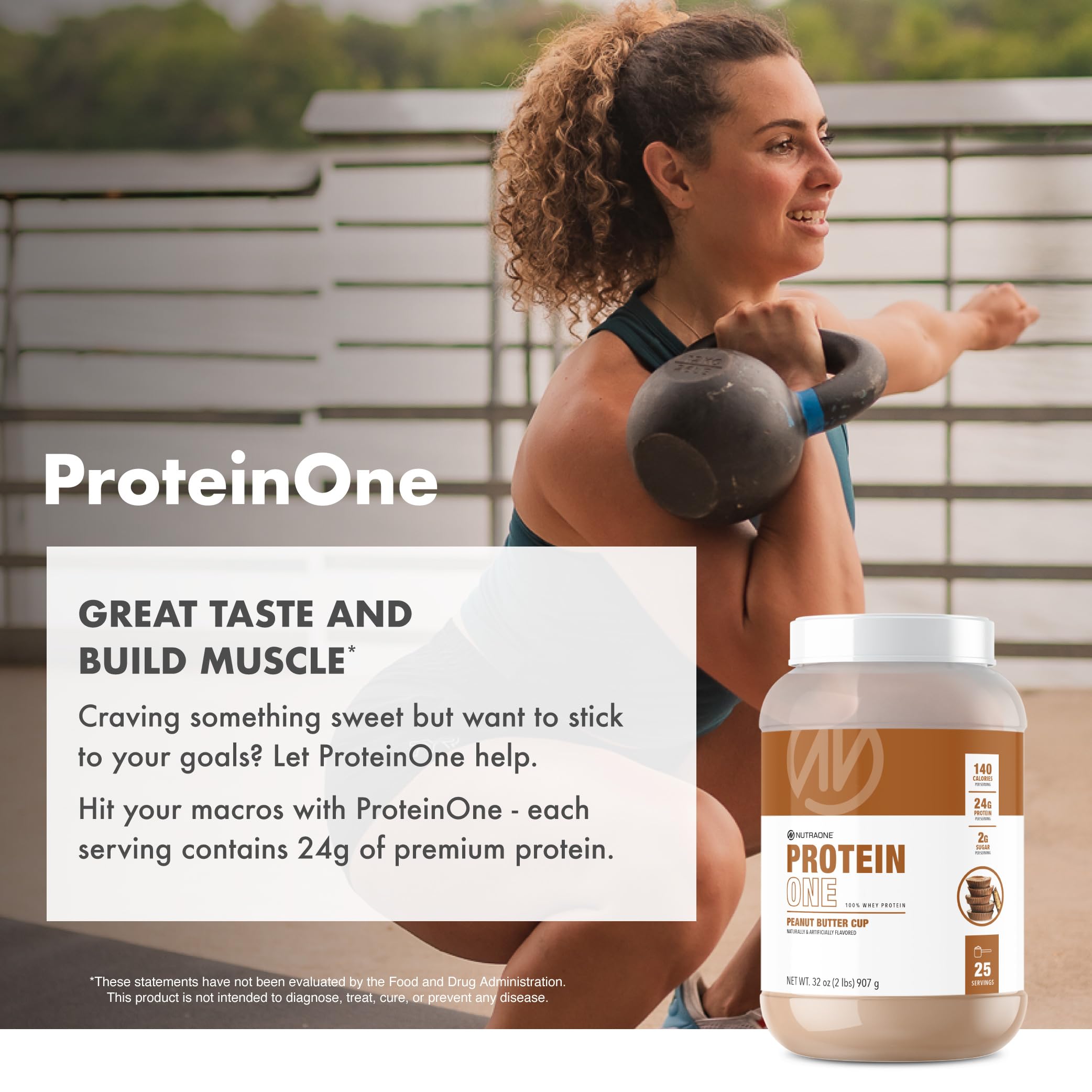 Bag of NutraOne ProteinOne whey protein with nutrition details visible