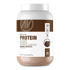 NutraOne ProteinOne whey protein powder tub with low sugar per serving for clean fueling.