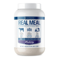 NutraOne Real Meal blueberry tub front, a convenient meal replacement