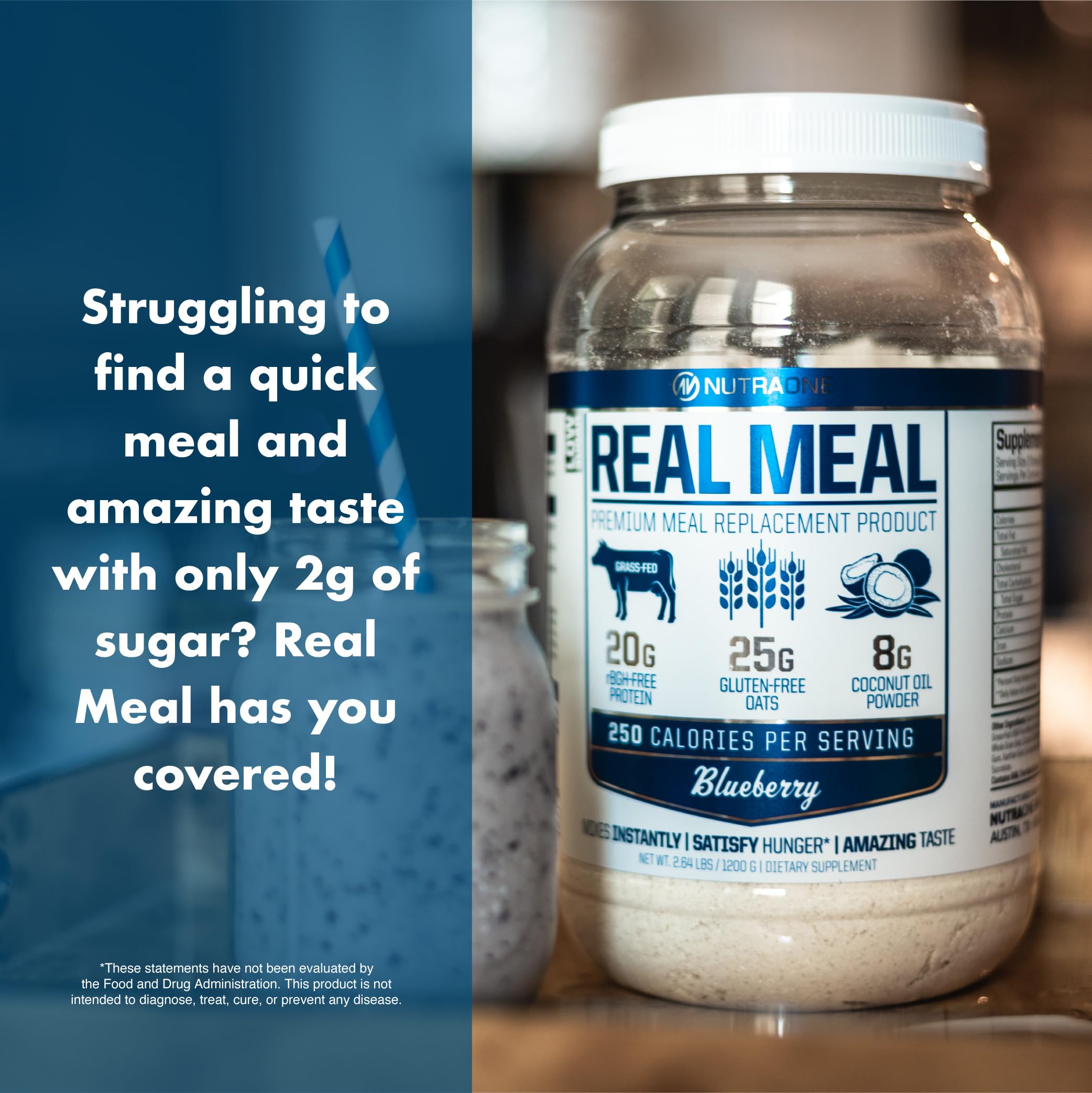 NutraOne Real Meal nutrition label close up for transparent details