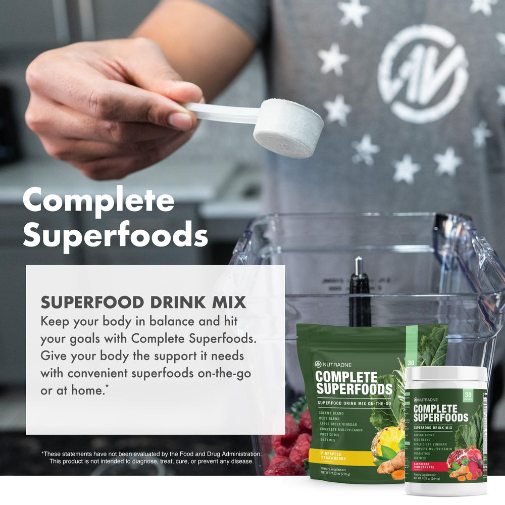 NutraOne serving mix being poured into water for easy preparation.