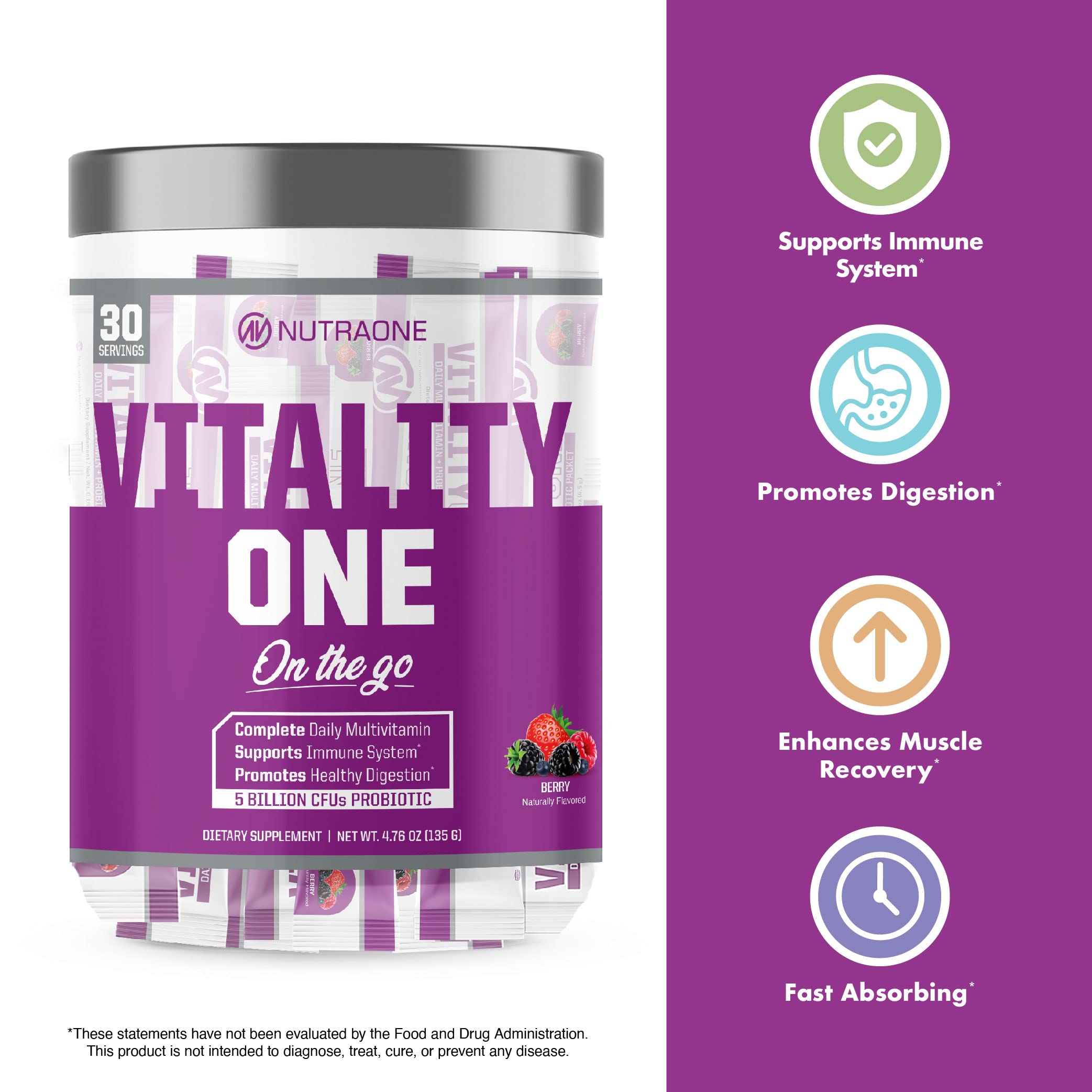 NutraOne VitalityOne fast absorption packet dissolves quickly in water